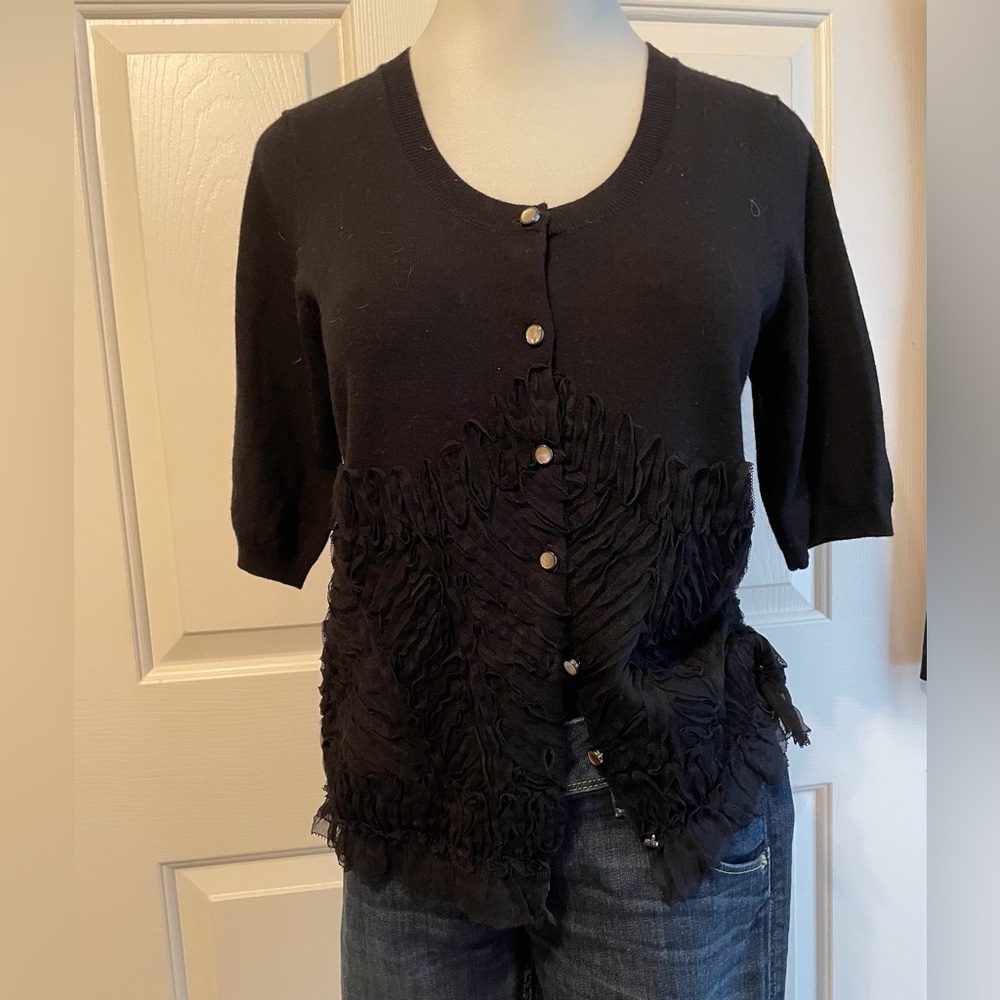 Black Women's Short-Sleeve Button Cardigan Sweater